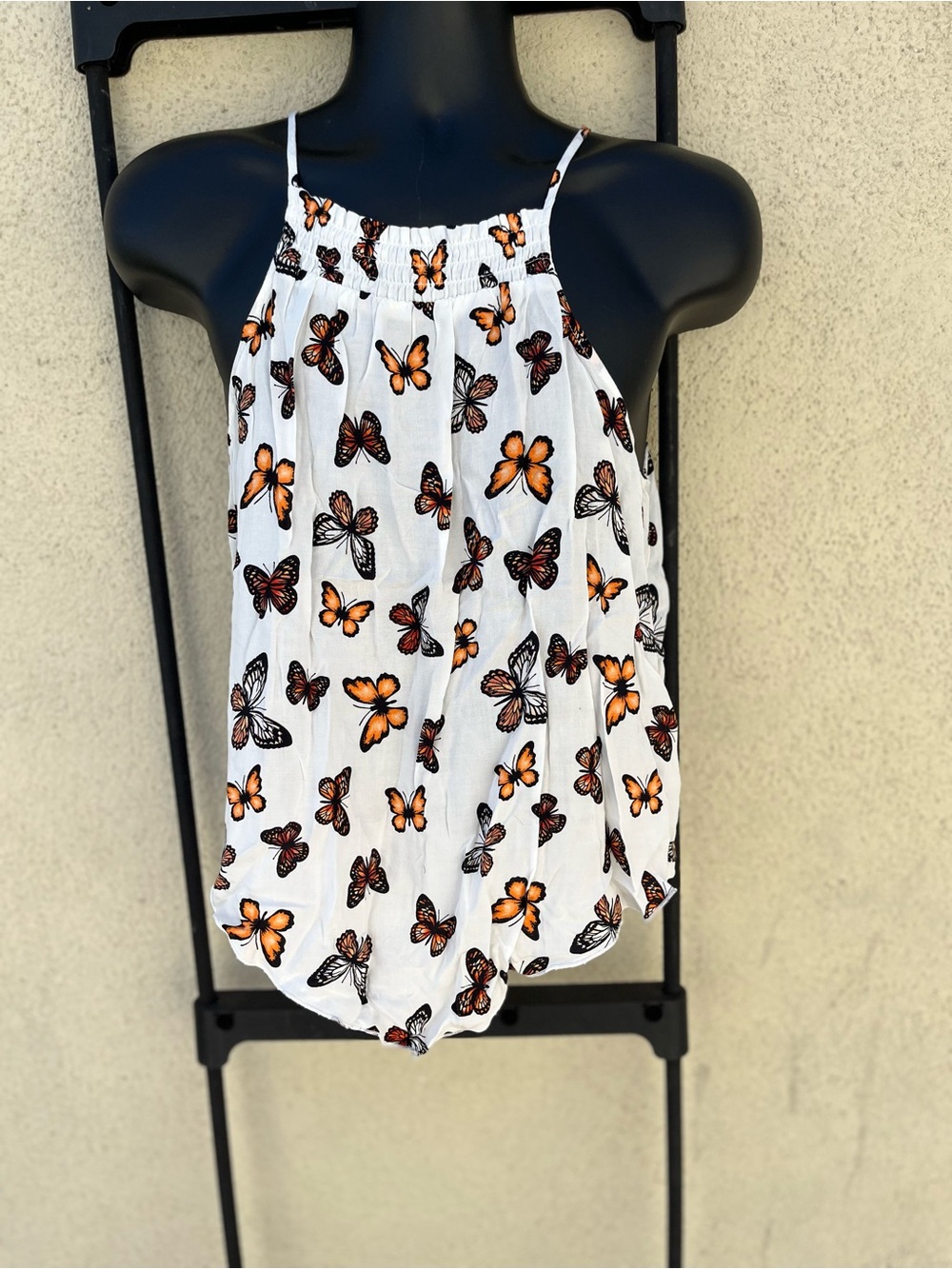 No Boundaries White Butterfly Print Sleeveless Halter Top - Picture 5 of 9